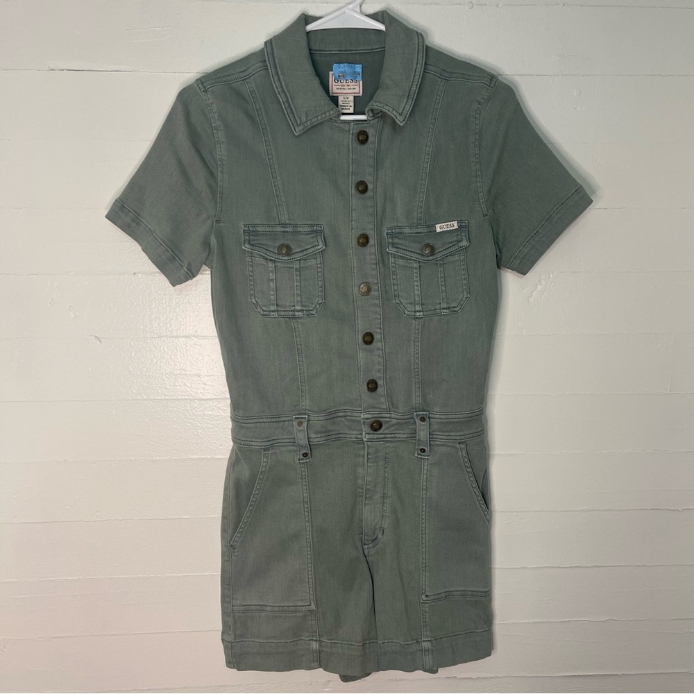 Nwot Small GUESS Jade Green Lara Denim Romper - Picture 2 of 3